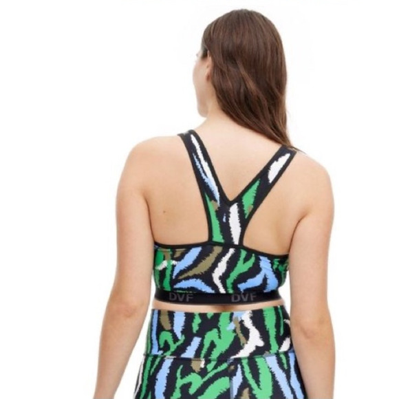 New Diane Von Furstenberg Black Green Blue Disco Zebra Sports Bra XS - Picture 7 of 8